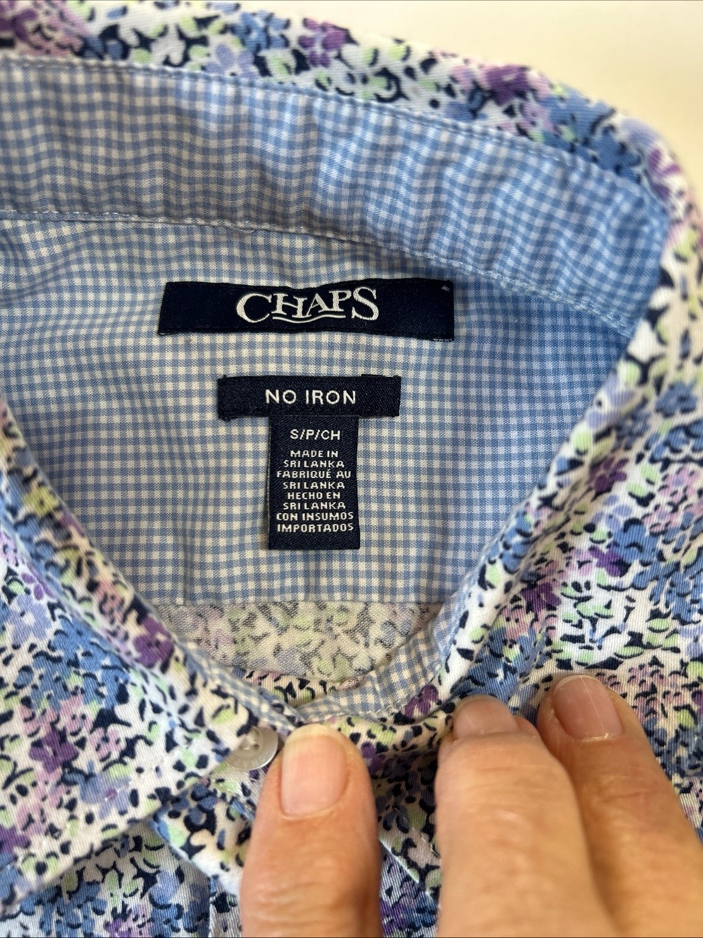 Chaps Blouse Shirt Top Floral No Iron Button Bloomcore Mature Blue Fairycore S/P - Picture 6 of 9